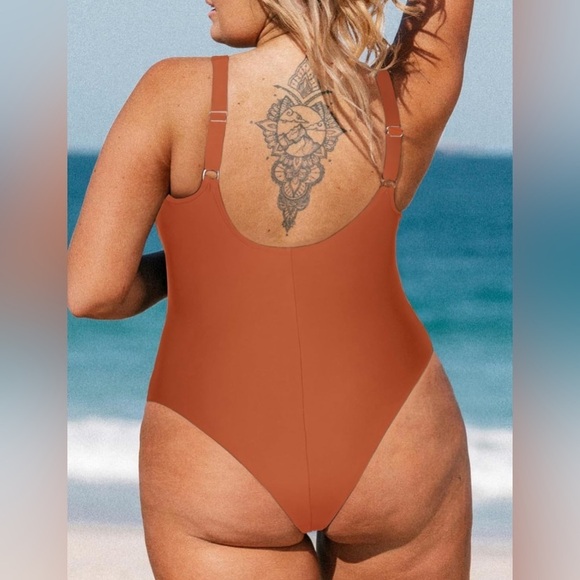 CUPSHE One Piece Swimsuit V Neck Mesh Tummy Control Adjustable Wide Strap 1X - Picture 2 of 10